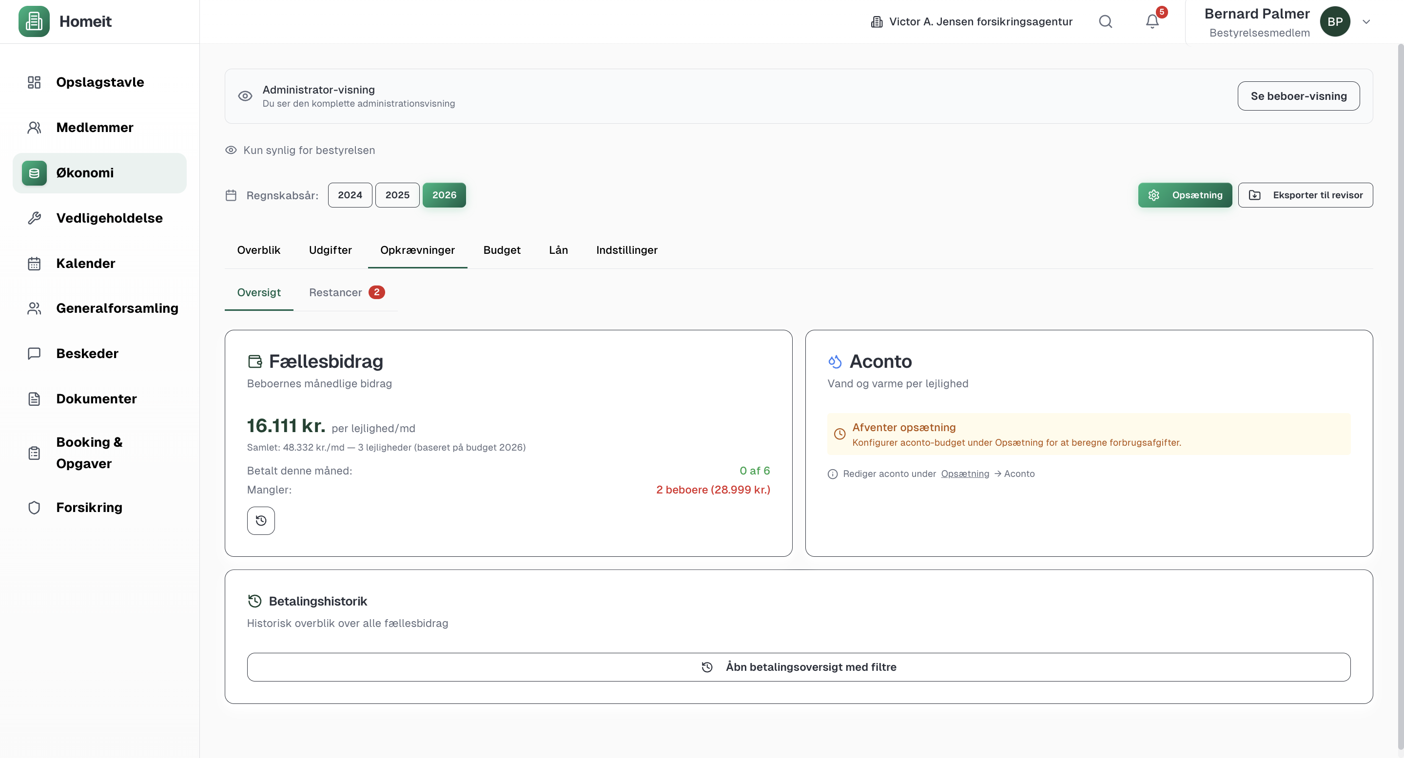 Homeit bogføringsoverblik for ejerforening